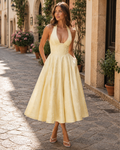 Léa Abito Midi Donna – Abito Schiena Scoperta in Jacquard Floreale con Corsetto Slim e Gonna Svasata