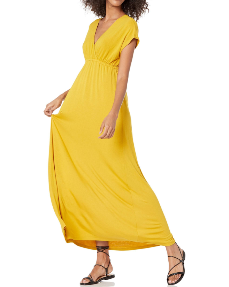Elowen Long Dress Women’s – Maxi Dress Empire Waist V-Neck Dolman Sleeves Stretch Jersey  