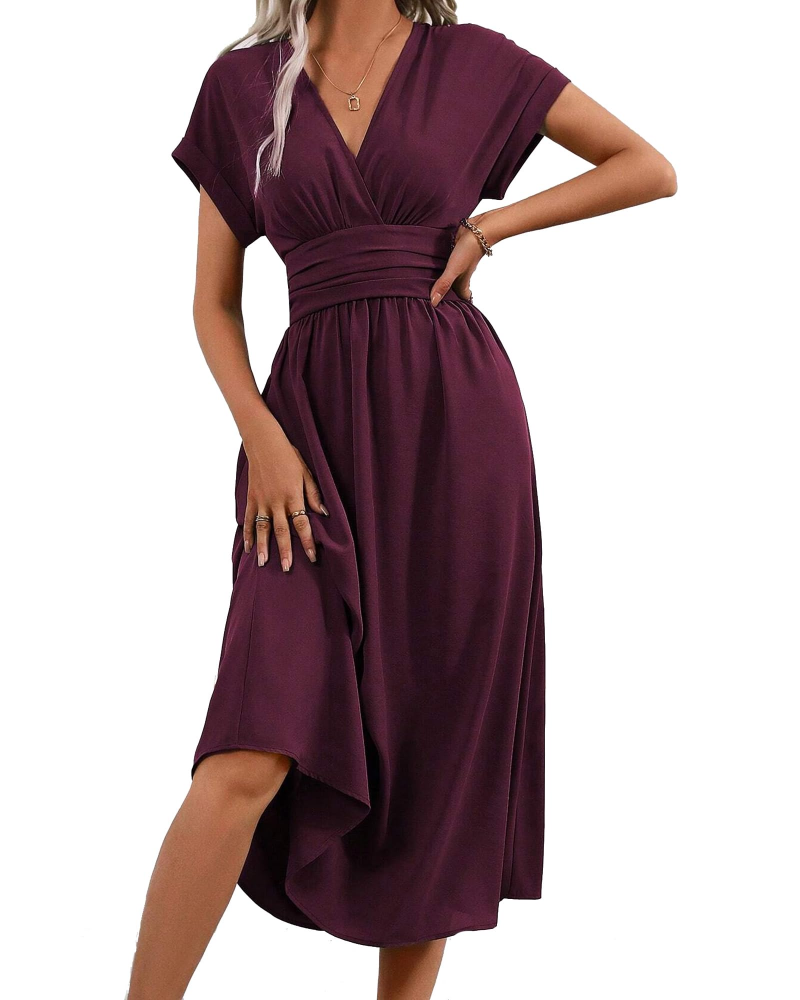 Kennedy Robe Maxi Femme – Robe Longue Plissée Col V à Manches Chauve-Souris Élégante
