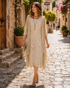 Elisha Ensemble Robe Femme – Robe Deux Pièces Élégante en Mousseline avec Dentelle & Veste Fluide