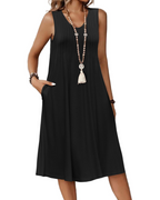 Women's Quinn Midi Dress – V-Neck Sleeveless Pleated Dress with Pockets Knee Length