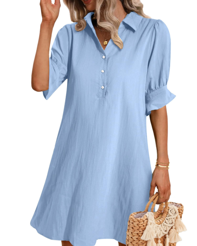 Melanie Robe Chemise Femme – Robe Col V à Volants avec Poches en Tissu Fluide