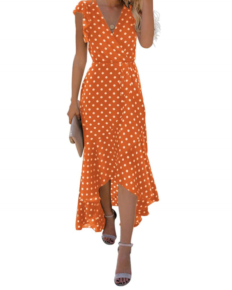 Oaklyn Long Dress Women’s – Maxi Floral Dress V-Neck Tie Waist Asymmetric Hem  