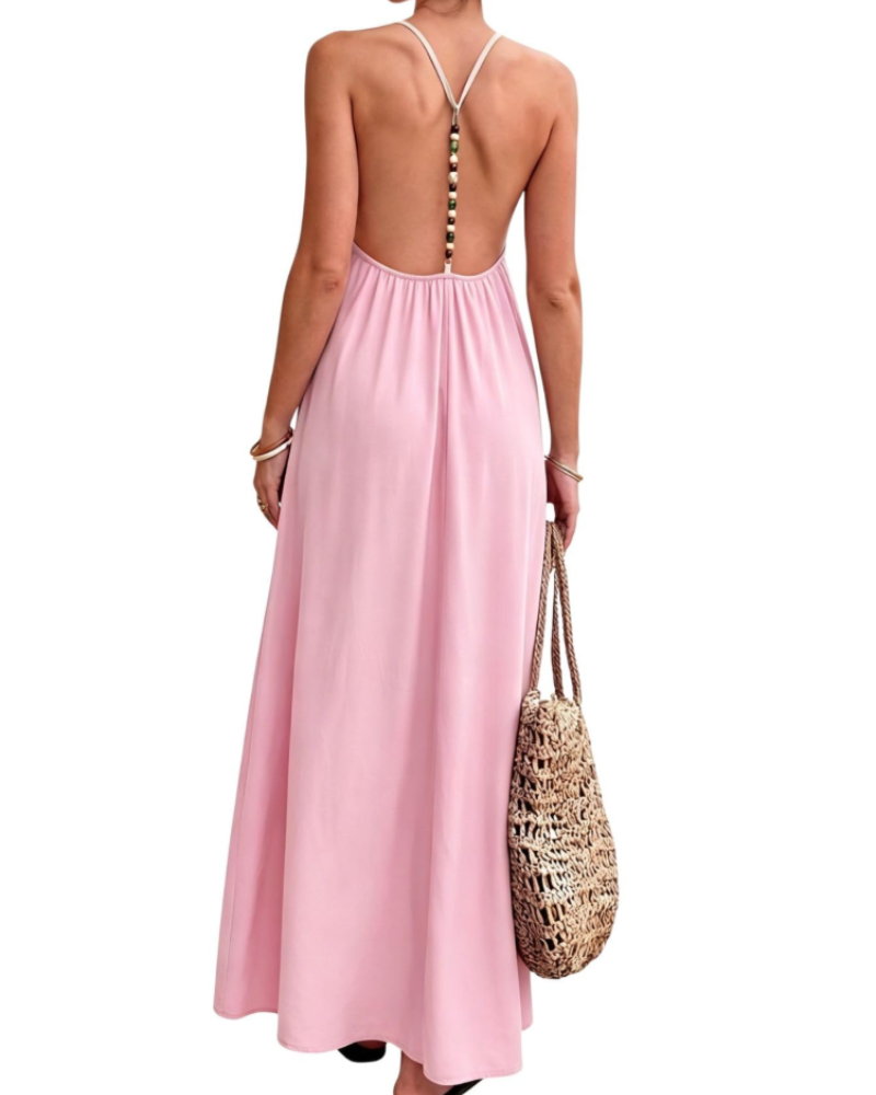 Phoebe Robe Maxi Femme – Robe Dos Nu Col V à Bretelles Perlées Style Bohème