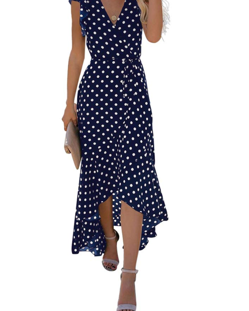 Oaklyn Long Dress Women’s – Maxi Floral Dress V-Neck Tie Waist Asymmetric Hem  