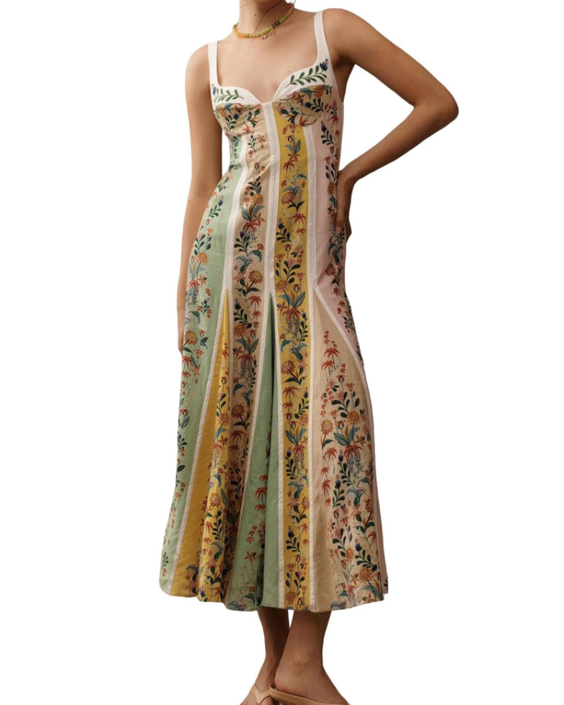 Eliana Robe Maxi Femme – Robe Bohème Imprimée à Épaules Dénudées et Taille Haute