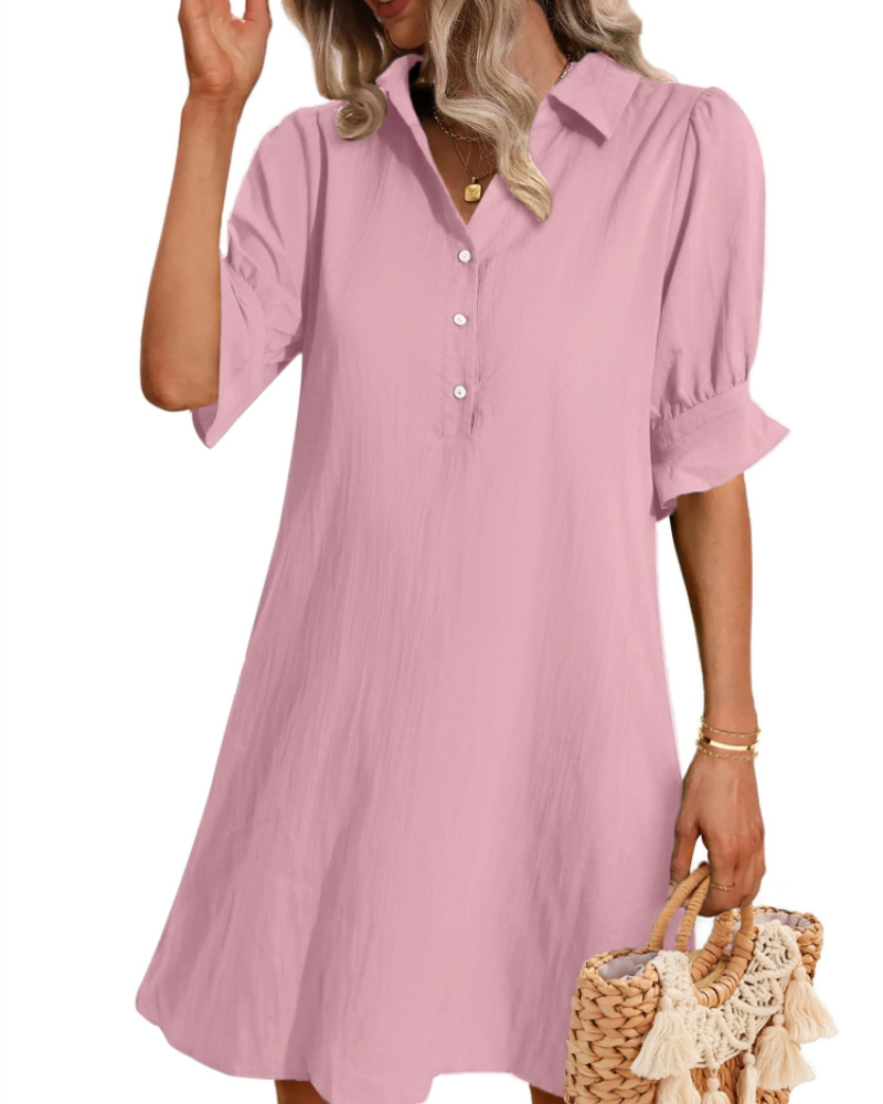 Melanie Robe Chemise Femme – Robe Col V à Volants avec Poches en Tissu Fluide