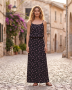 Vestido Largo Brynn Mujer – Vestido Maxi Estampado Sin Mangas con Cuello Redondo y Cinturón para Atar