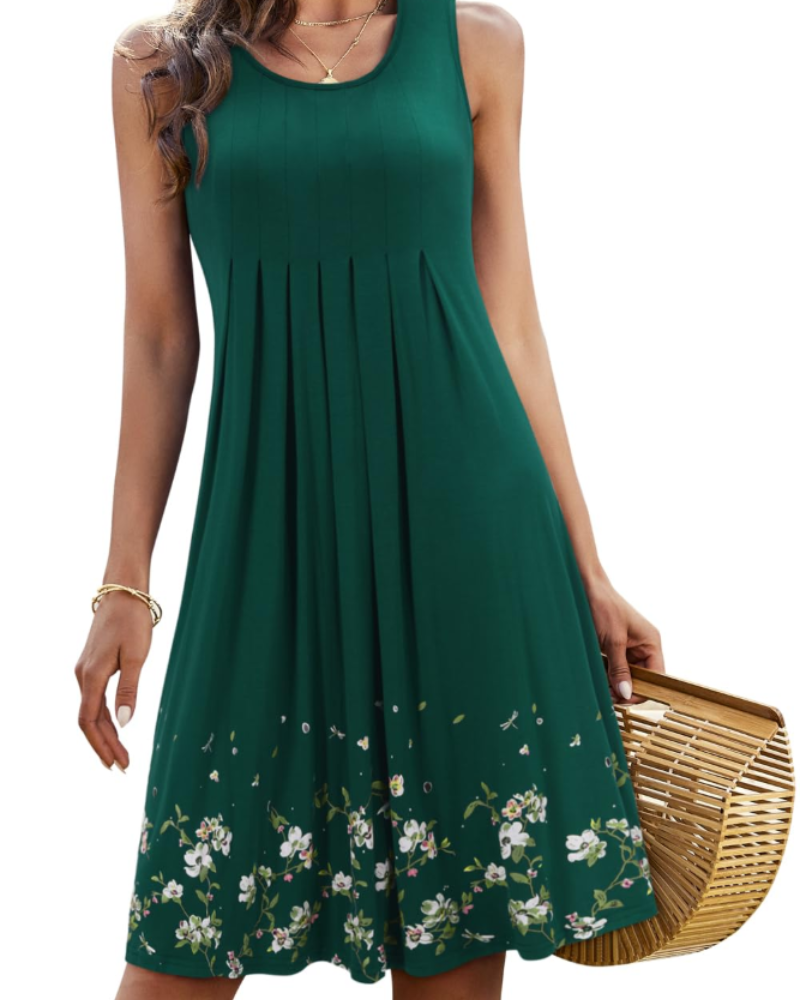 Bailey Robe Midi Femme – Robe Sans Manches Col Rond Plissée Fluide Style Estival