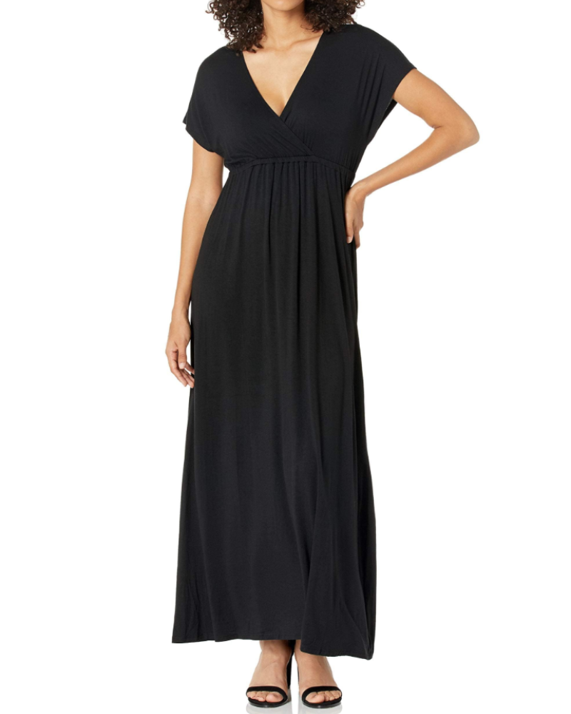 Elowen Long Dress Women’s – Maxi Dress Empire Waist V-Neck Dolman Sleeves Stretch Jersey  
