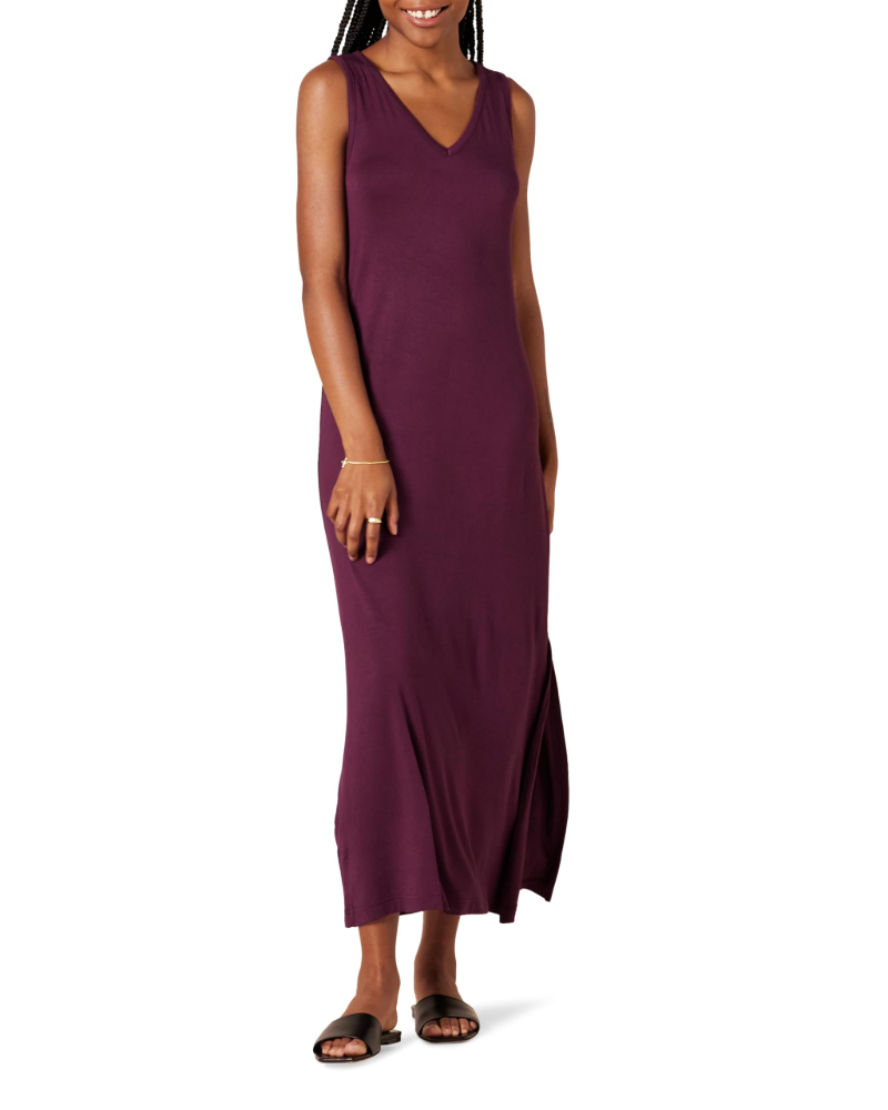 Ariadne Long Dress Women’s – Maxi Tank Dress V-Neck Stretch Jersey with Side Slits  