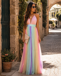 Lauren Abito Lungo Donna – Abito Elegante con Sfumature Arcobaleno per un Look Estivo Femminile