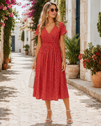 Reese Women's V-Neck Wrap Dress – Flared Dress with Pockets, Short Sleeves, Knee Length