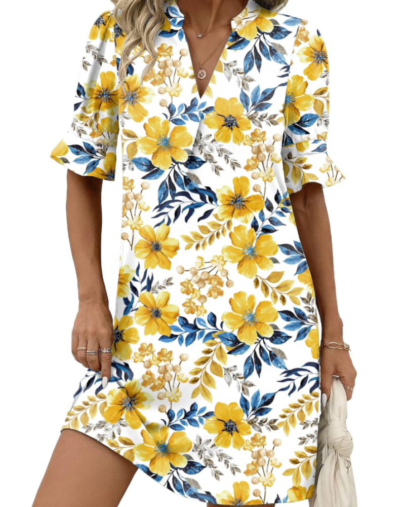Sienna Robe Chemise Femme – Robe Trapèze Col V Boutonnée avec Poches à Manches Courtes