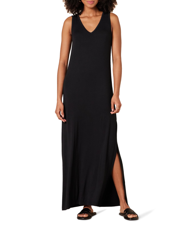 Ariadne Long Dress Women’s – Maxi Tank Dress V-Neck Stretch Jersey with Side Slits  