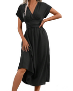 Kennedy Vestito Maxi Donna – Vestito Lungo Plissettato Scollo a V con Maniche a Pipistrello Elegante