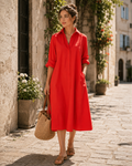 Claire Robe Chemise Femme – Robe Midi à Col avec Manches Longues et Poches Pratiques