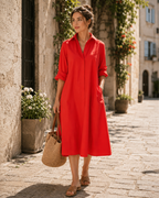Claire Robe Chemise Femme – Robe Midi à Col avec Manches Longues et Poches Pratiques