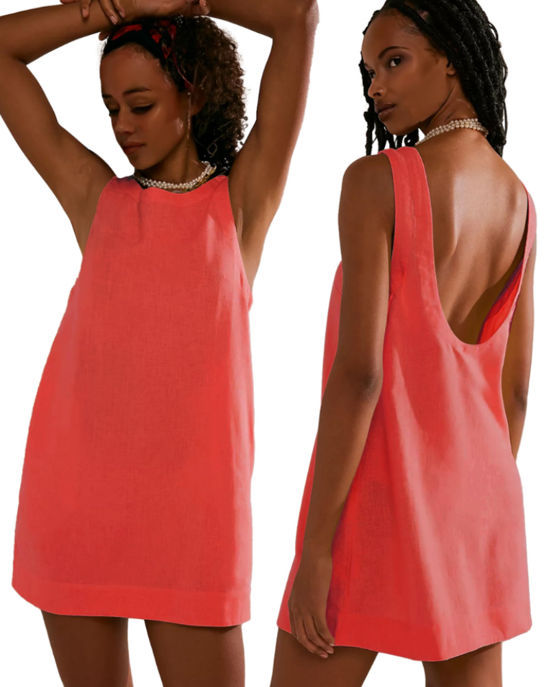 Juliette Women's Short Dress - Sleeveless Backless Summer Dress with Pockets in Linen Blend