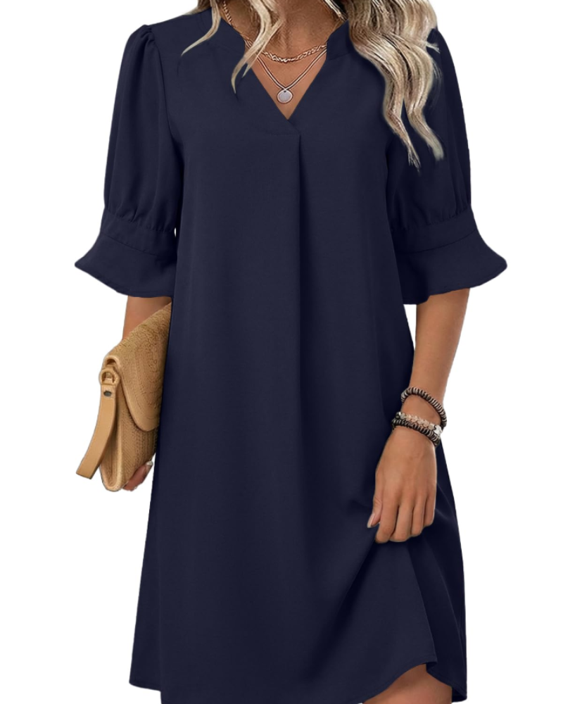 Sienna Robe Chemise Femme – Robe Trapèze Col V Boutonnée avec Poches à Manches Courtes