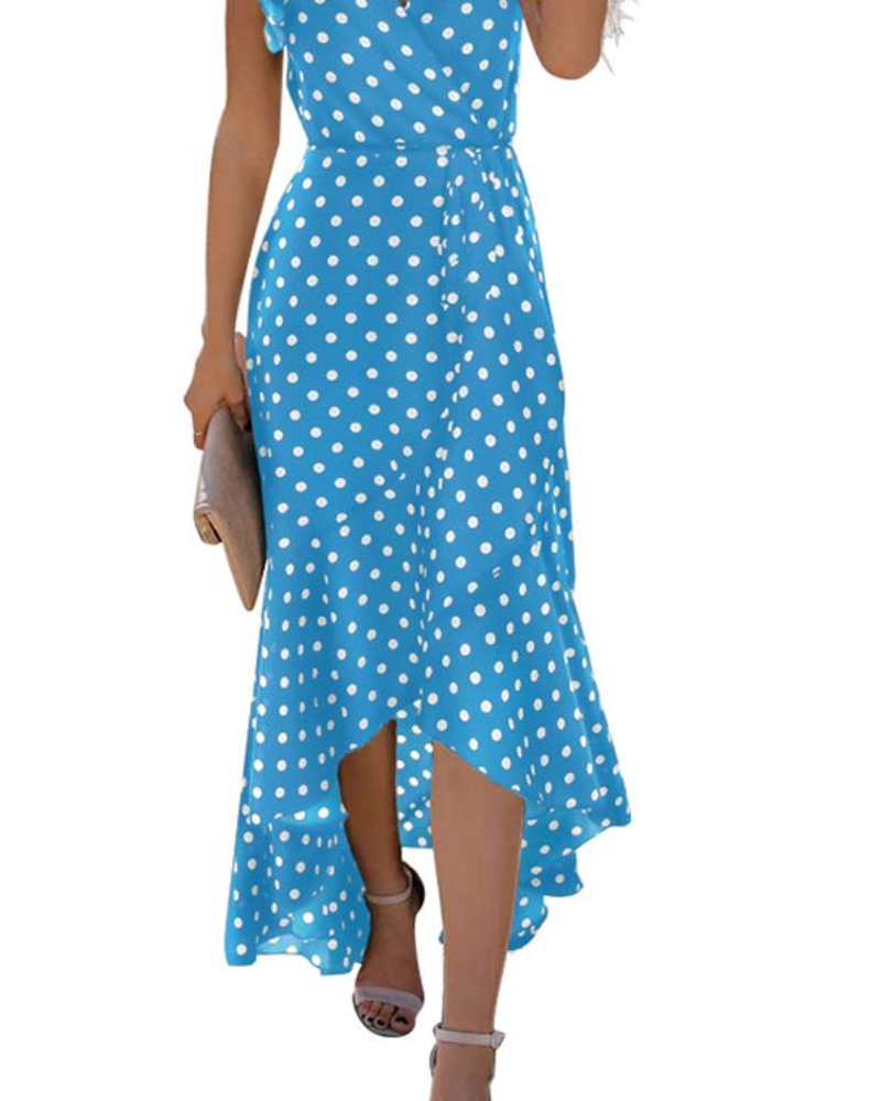 Oaklyn Long Dress Women’s – Maxi Floral Dress V-Neck Tie Waist Asymmetric Hem  