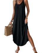 Sienna Robe Longue Femme – Maxi Robe Col V à Bretelles Fines avec Fente Élégante