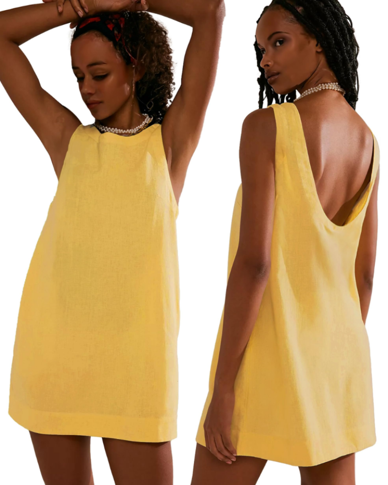 Juliette Women's Short Dress - Sleeveless Backless Summer Dress with Pockets in Linen Blend