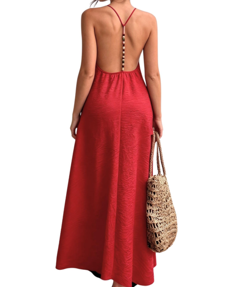 Phoebe Robe Maxi Femme – Robe Dos Nu Col V à Bretelles Perlées Style Bohème