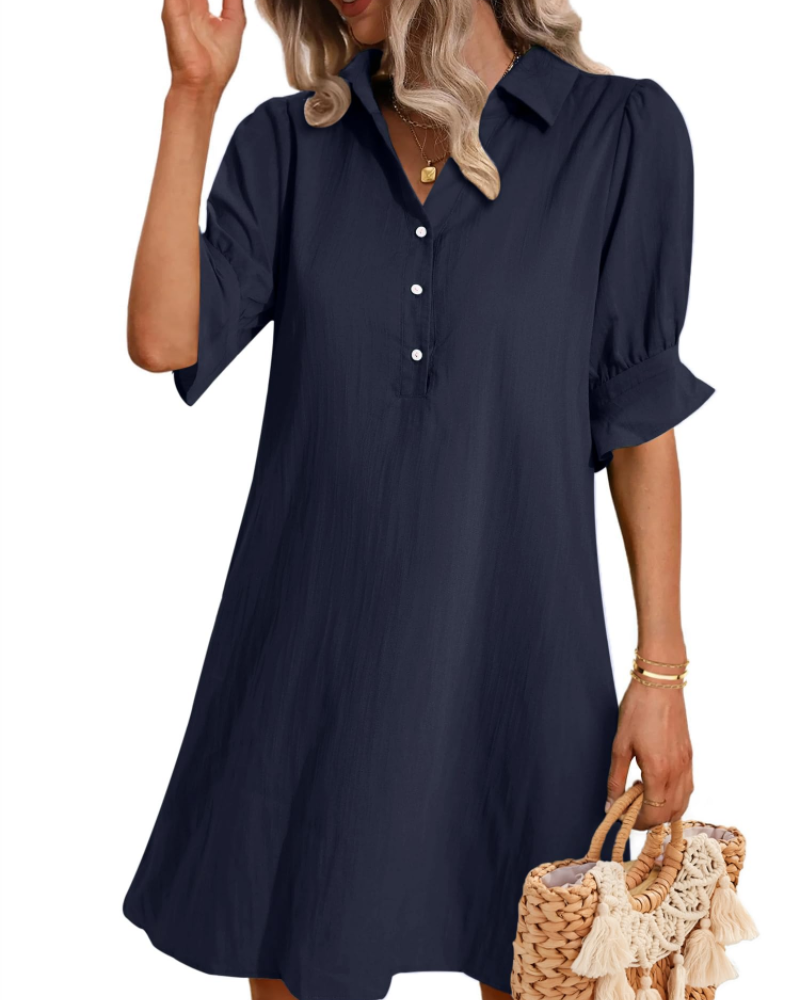 Melanie Robe Chemise Femme – Robe Col V à Volants avec Poches en Tissu Fluide