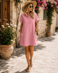 Vestido camisa para mujer Camryn – Vestido corto de algodón abotonado con bolsillos y mangas cortas