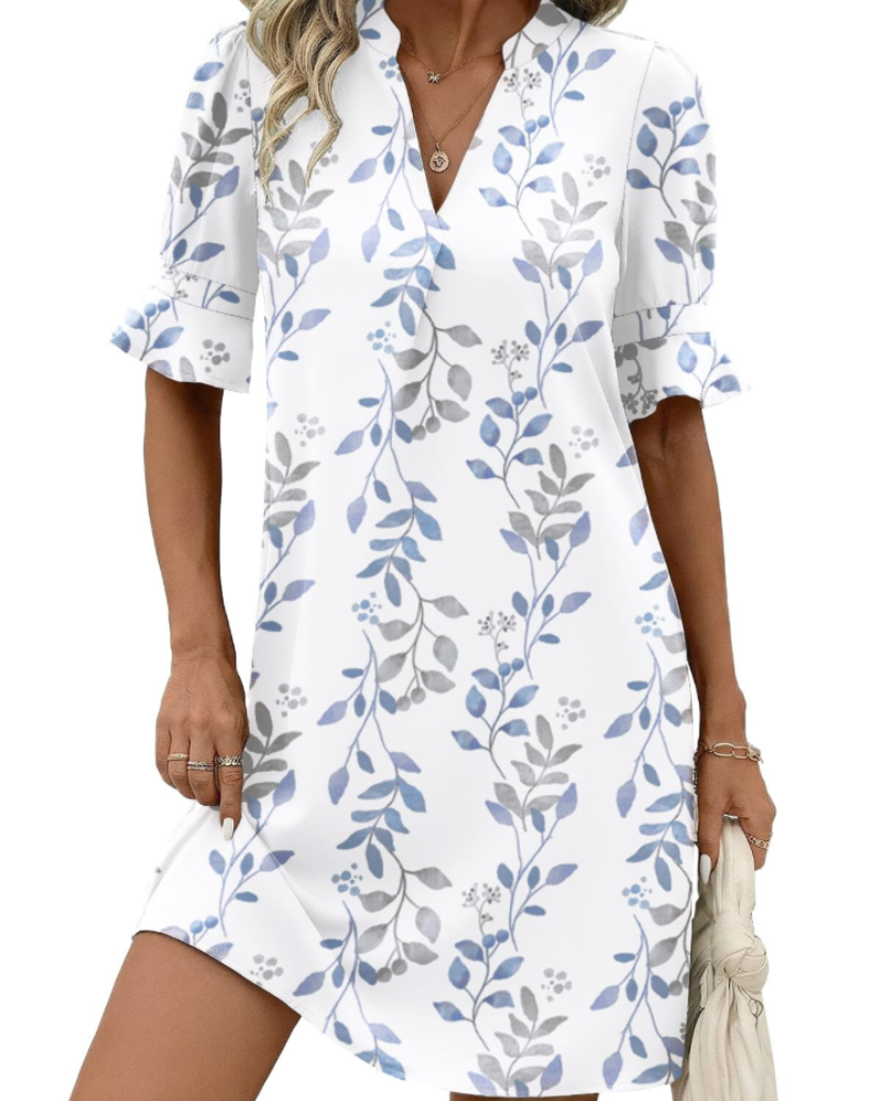 Sienna Robe Chemise Femme – Robe Trapèze Col V Boutonnée avec Poches à Manches Courtes