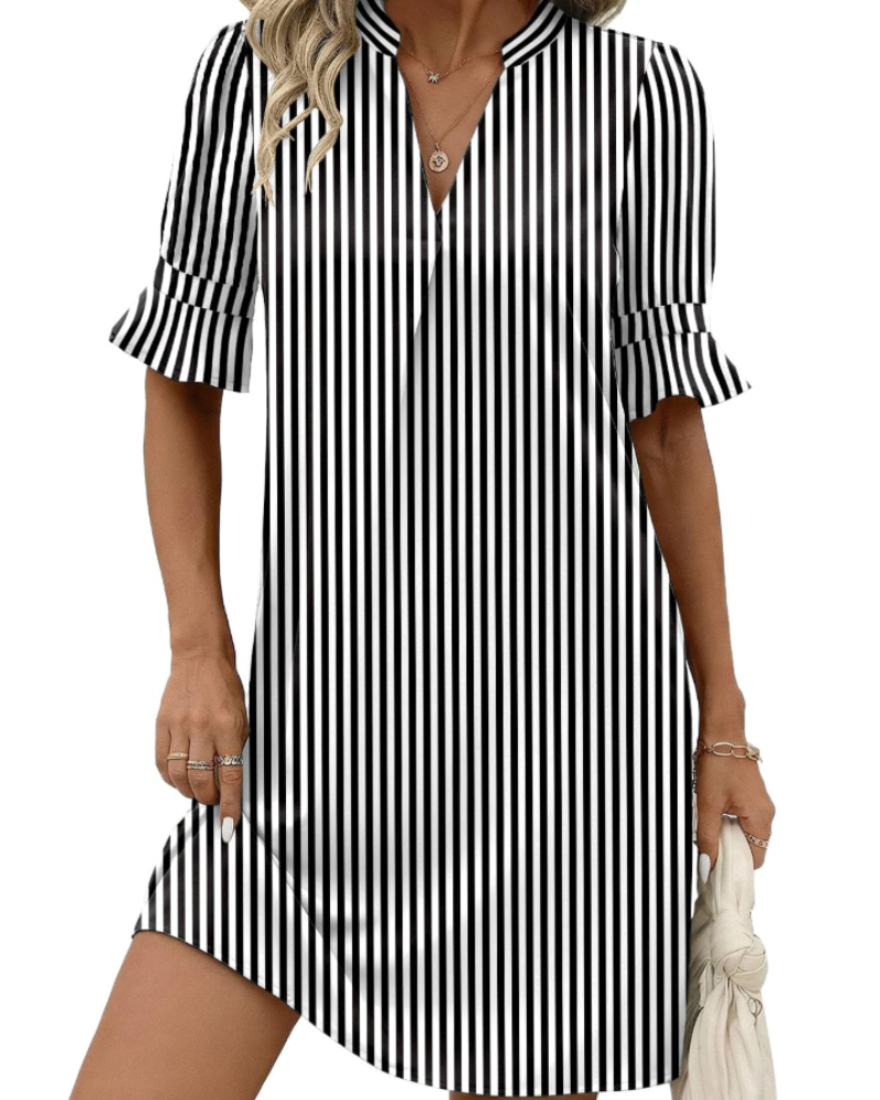Sienna Robe Chemise Femme – Robe Trapèze Col V Boutonnée avec Poches à Manches Courtes