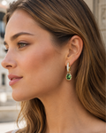 Genevieve Women's Earrings – Mini Gold Hoops with Pear-Shaped Green Zircon and Crystals