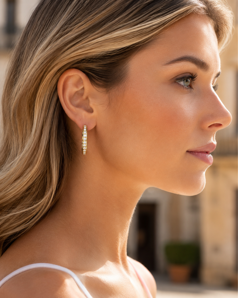 Elise Women's Earrings – Rhodium-Plated Hoops Paved with Clear Crystals
