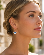 Penelope Women's Earrings – Rose Gold-Plated Hoops with Eye Pendant and Paved Crystals
