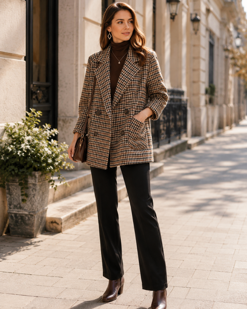 Chelsea Veste à Carreaux Femme – Manteau Oversize à Double Boutonnage au Charme Vintage