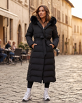 Isabelle Piumino Lungo Invernale Donna – Piumino Elegante con Collo in Pelliccia Sintetica e Cintura Regolabile