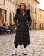 Isabelle Piumino Lungo Invernale Donna – Piumino Elegante con Collo in Pelliccia Sintetica e Cintura Regolabile