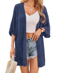 Delaney Women's Kimono – Long Crochet Cardigan with Batwing Sleeves and Openwork Knit