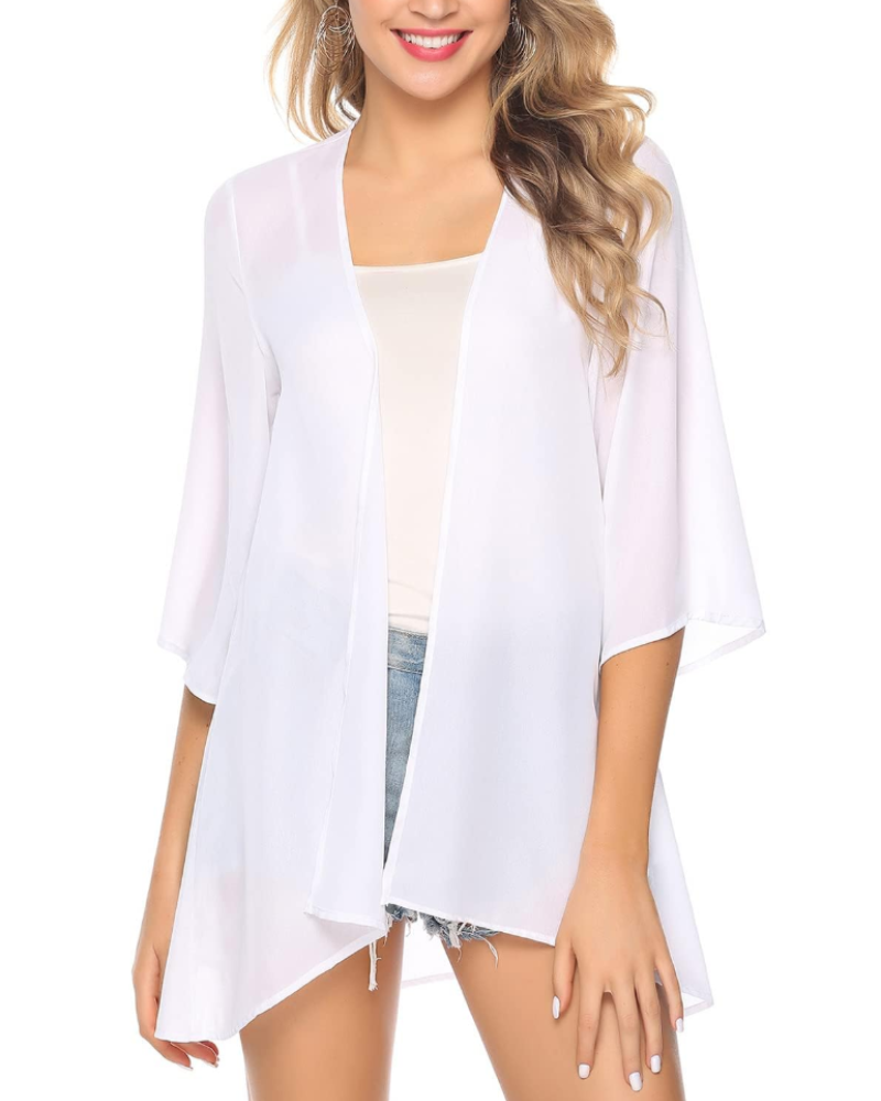 Quinn Kimono Donna – Gilet da Spiaggia in Mussola Aperto con Pizzo, Spacco, Taglia Regolabile con Nodo