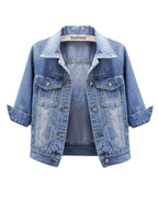 Sophie Veste en Jean Courte Femme – Denim Léger avec Col Classique, Boutons & Poches
