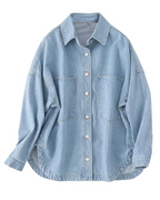 Rowan Veste Chemise en Jean Femme – Surchemise Oversize Boutonnée avec Poches en Denim