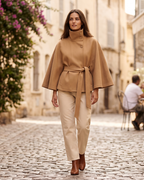 Olivia Manteau Cape Femme – Cape Élégante avec Col Haut et Ceinture Ajustable pour l'Hiver