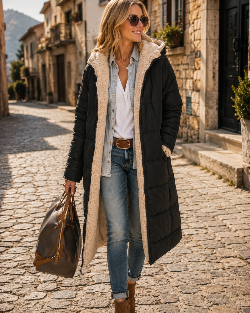 Élodie Manteau Femme Réversible – Veste Chaude Élégante à Double Style pour l’Hiver