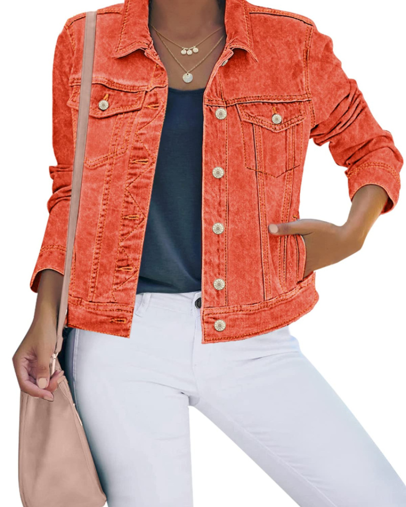 Skylar Veste en Jean Femme – Veste Boutonnée Stretch avec Poches Style Western