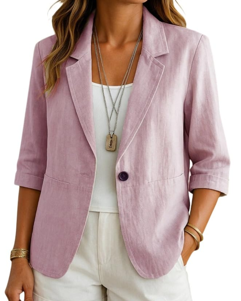 Aubrielle Blazer Femme – Veste en Coton et Lin à Revers avec Manches Longues Élégante