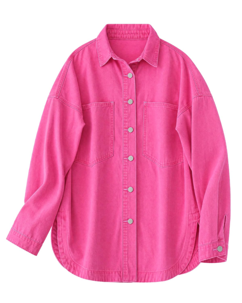 Rowan Veste Chemise en Jean Femme – Surchemise Oversize Boutonnée avec Poches en Denim