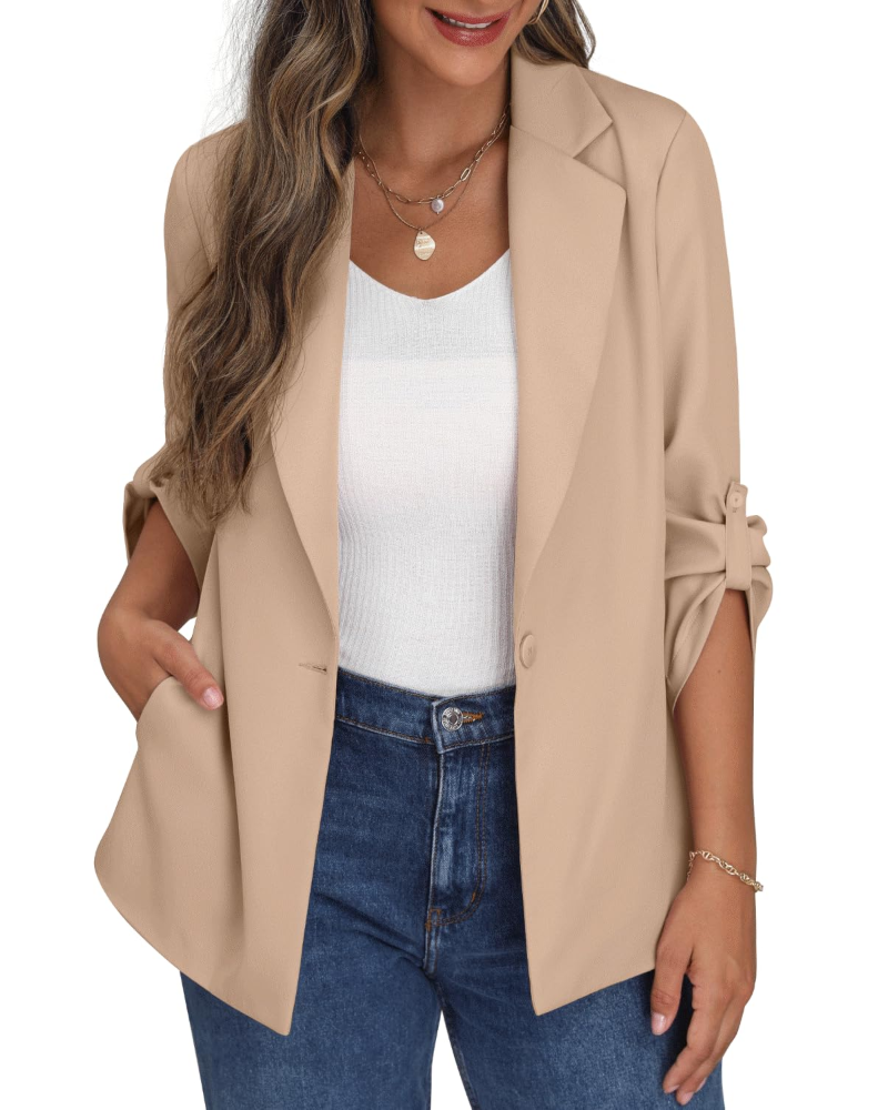 Delilah Blazer Femme – Veste de Tailleur Ouverte à Revers avec Poches & Manches Longues