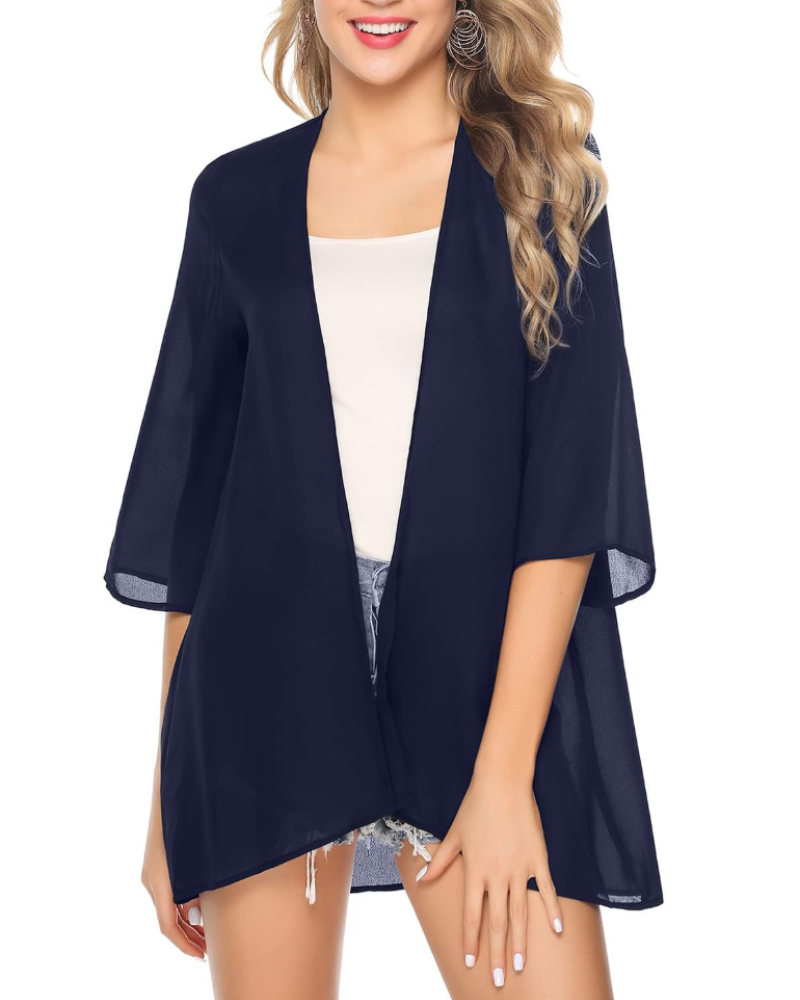 Quinn Kimono Donna – Gilet da Spiaggia in Mussola Aperto con Pizzo, Spacco, Taglia Regolabile con Nodo