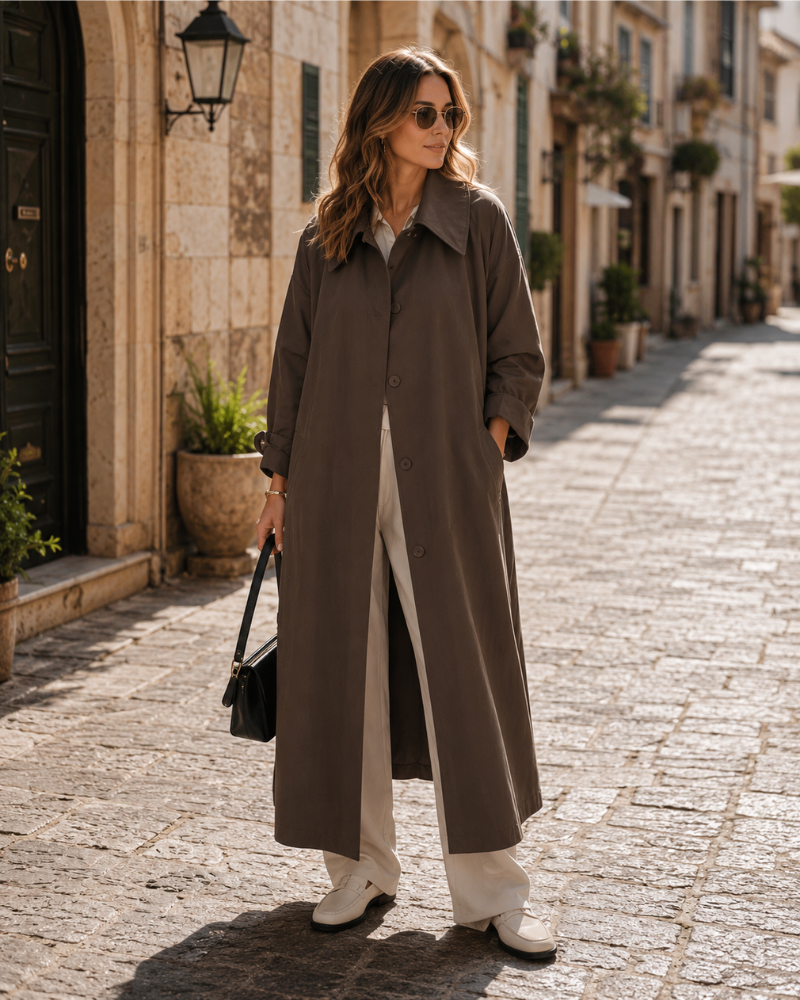 Cappotto lungo oversize da donna Wilma – Cappotto invernale caldo con taglio casual e design minimalista